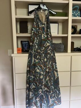 house of harlow Cream Maxi Dress with Blue orange Green Botanical Print S